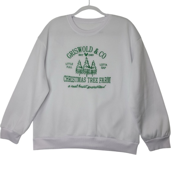 SHEIN 🌲CHRISTMAS🌲TREE FARM WHITE CREW NECK SWEATSHIRT SZ MED EUC - Picture 1 of 11